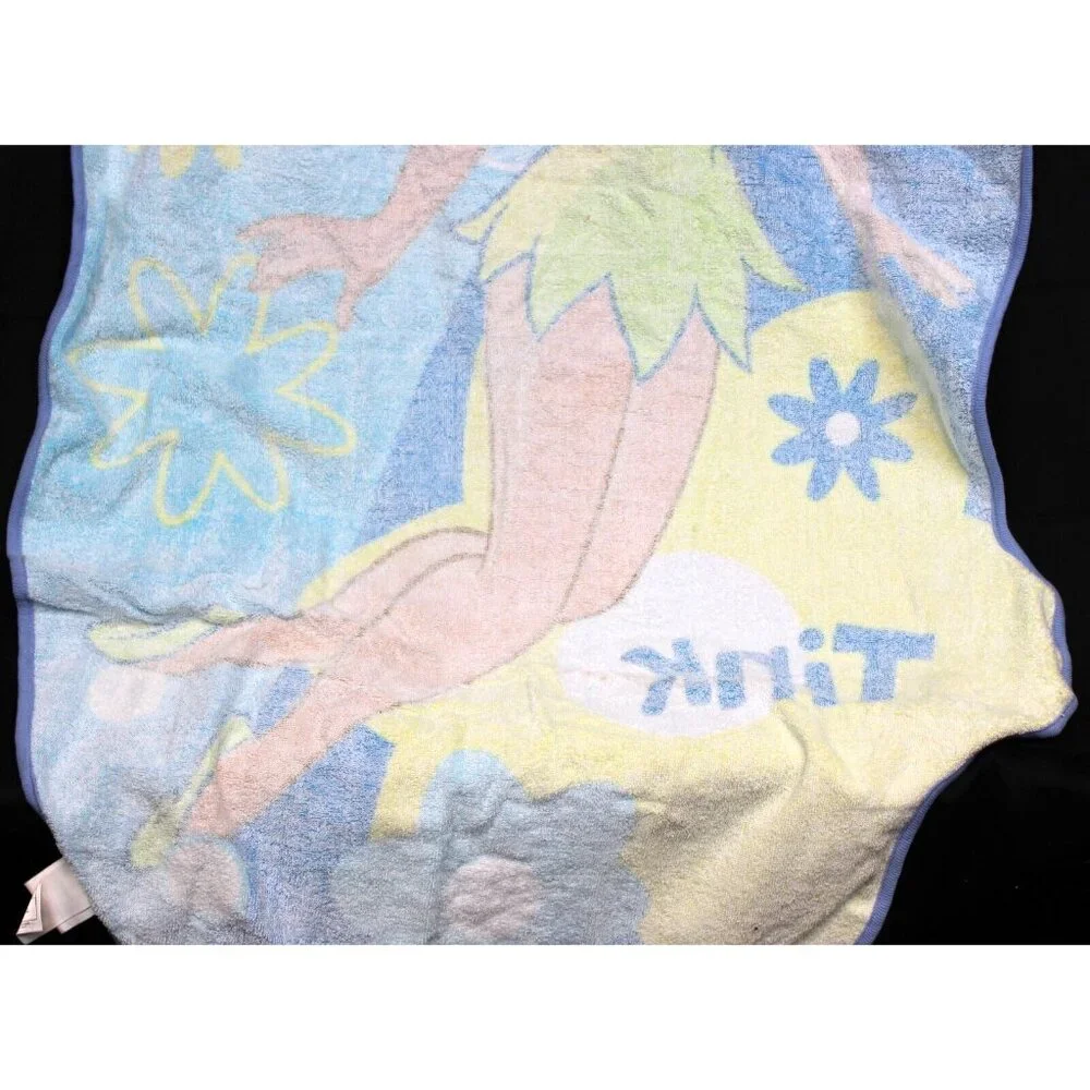 Disney Store Tinkerbell Beach Towel Fun Shape Early 2000s Tink Blue Retro 60s